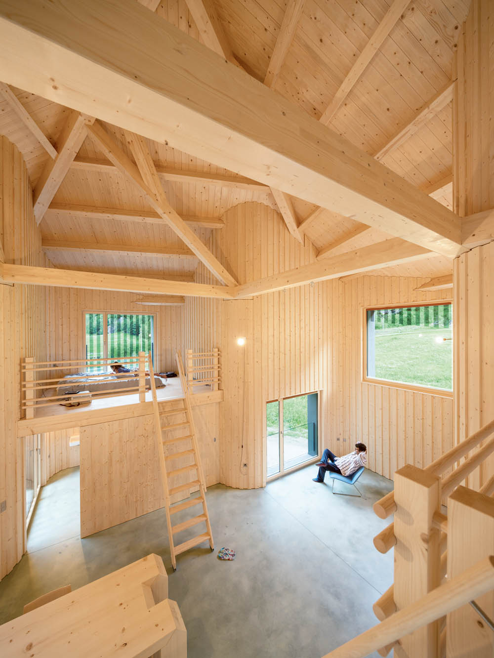 Interior of modern swiss wooden house